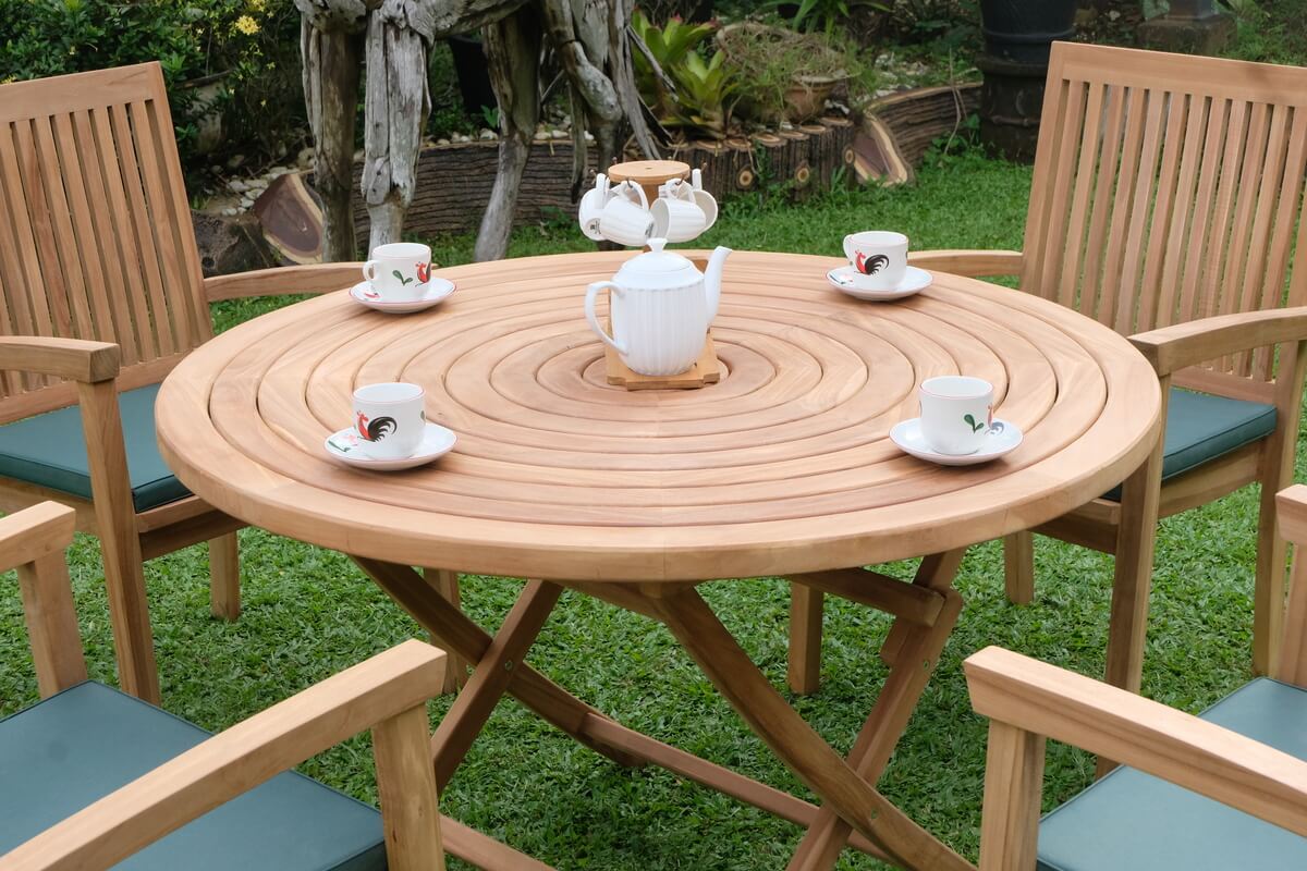 Teak Ripple Folding Table 120cm (4cm Thick Top) with Burnham Stacking Chair (Garden / Outdoor Dining Set)