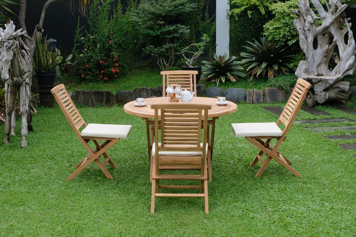 Teak Ripple Folding Table 120cm (4cm Thick Top) with Hanton Folding Chair (Garden / Outdoor Dining Set)