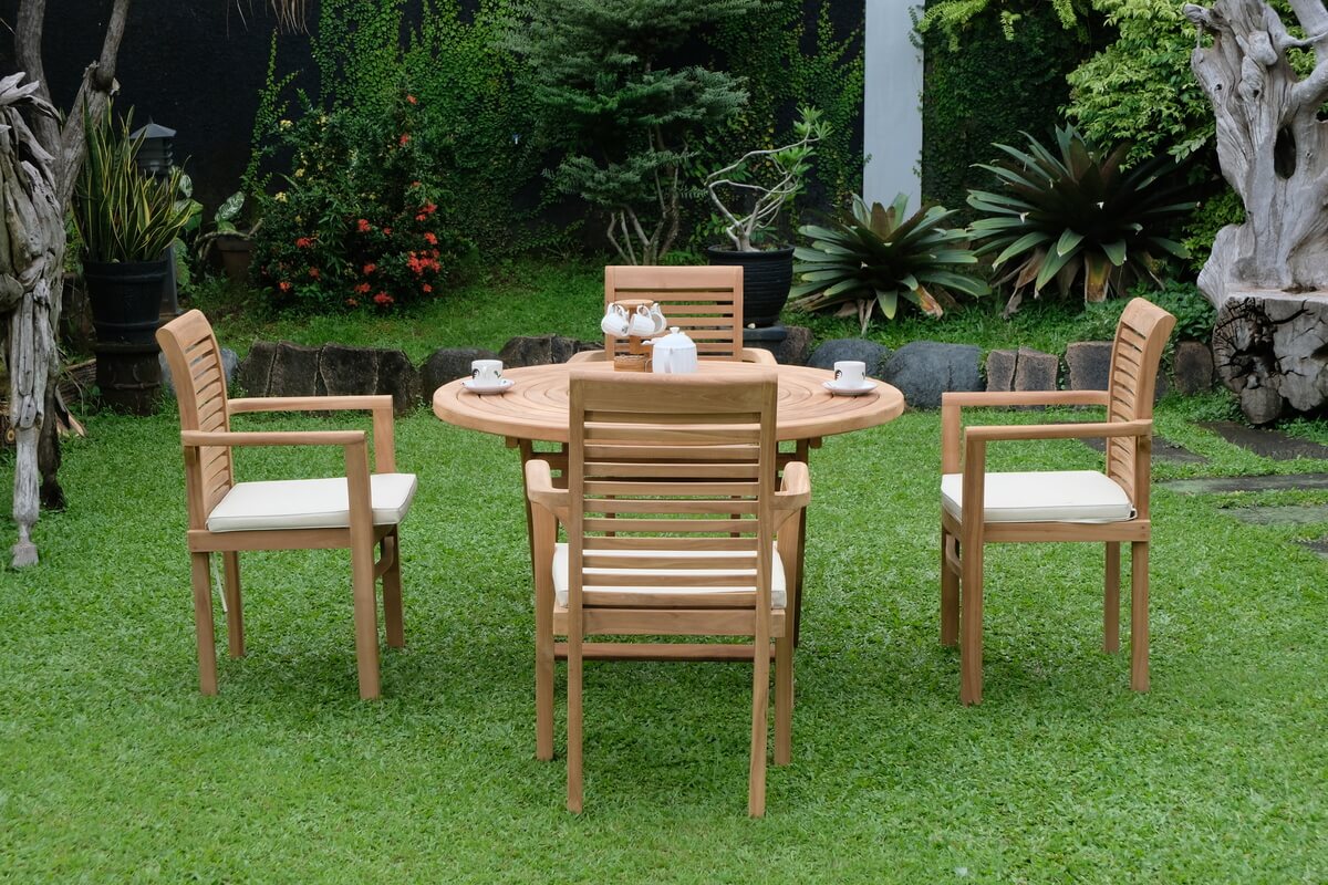 Teak Ripple Folding Table 120cm (4cm Thick Top) with Belgrave Stacking Chair  (Garden / Outdoor Dining Set)