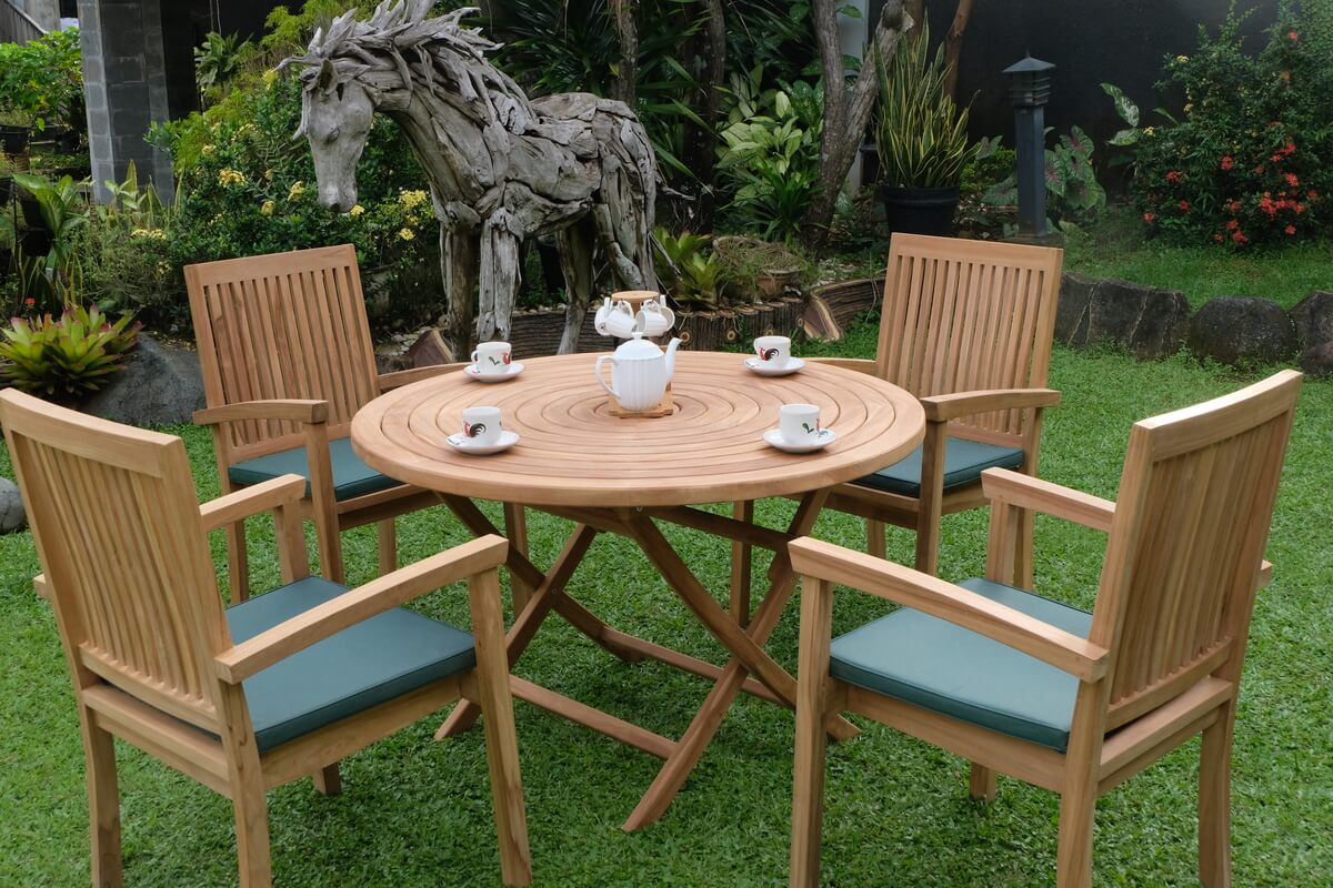 Teak Ripple Folding Table 120cm (4cm Thick Top) with Burnham Stacking Chair (Garden / Outdoor Dining Set)