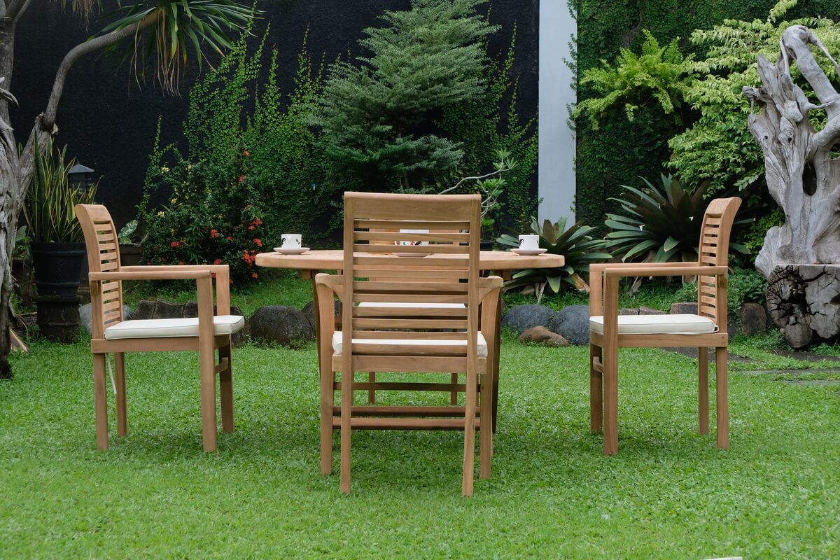 Teak Ripple Folding Table 120cm (4cm Thick Top) with Belgrave Stacking Chair  (Garden / Outdoor Dining Set)