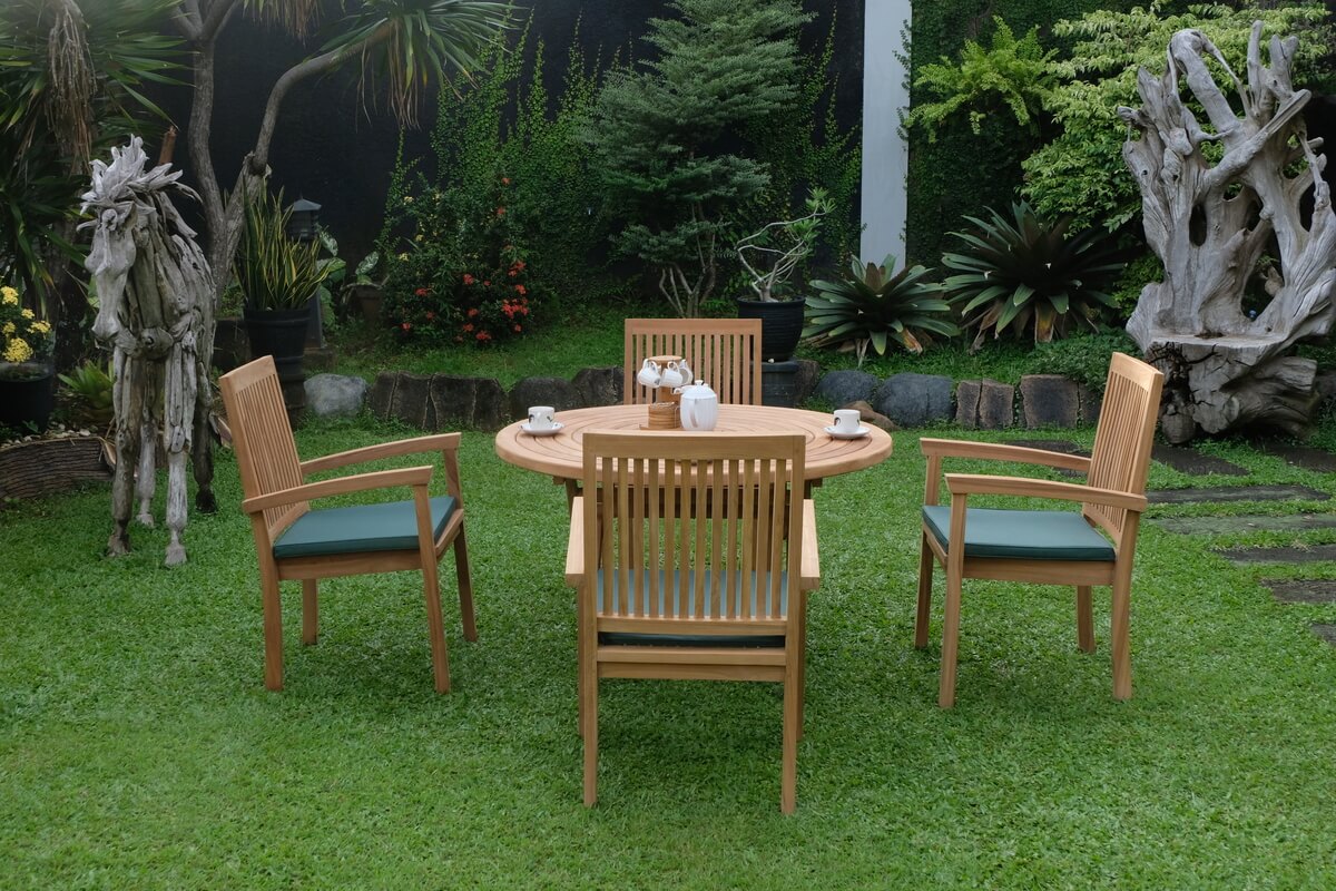 Teak Ripple Folding Table 120cm (4cm Thick Top) with Burnham Stacking Chair (Garden / Outdoor Dining Set)