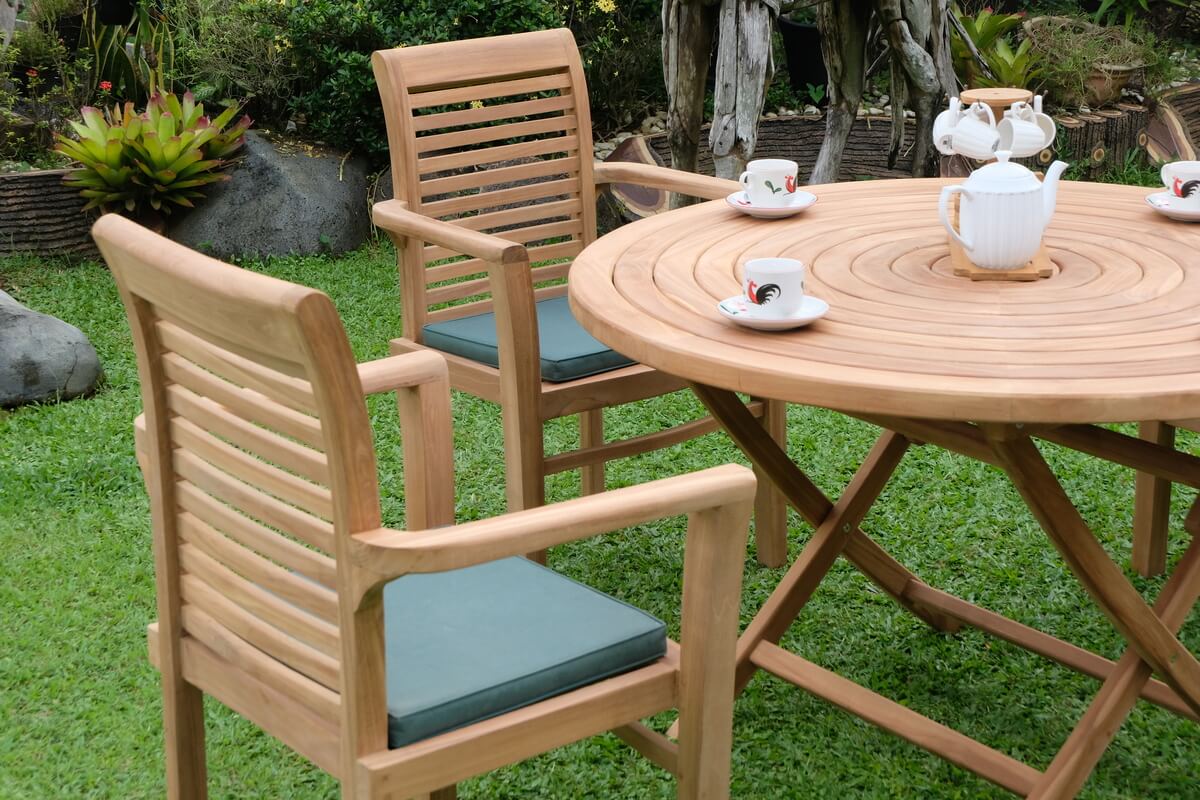 Teak Ripple Folding Table 120cm (4cm Thick Top) with Belgrave Stacking Chair  (Garden / Outdoor Dining Set)