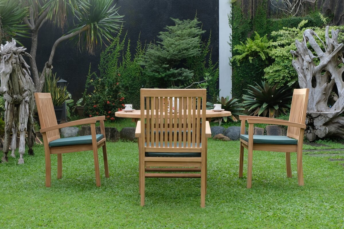 Teak Ripple Folding Table 120cm (4cm Thick Top) with Burnham Stacking Chair (Garden / Outdoor Dining Set)