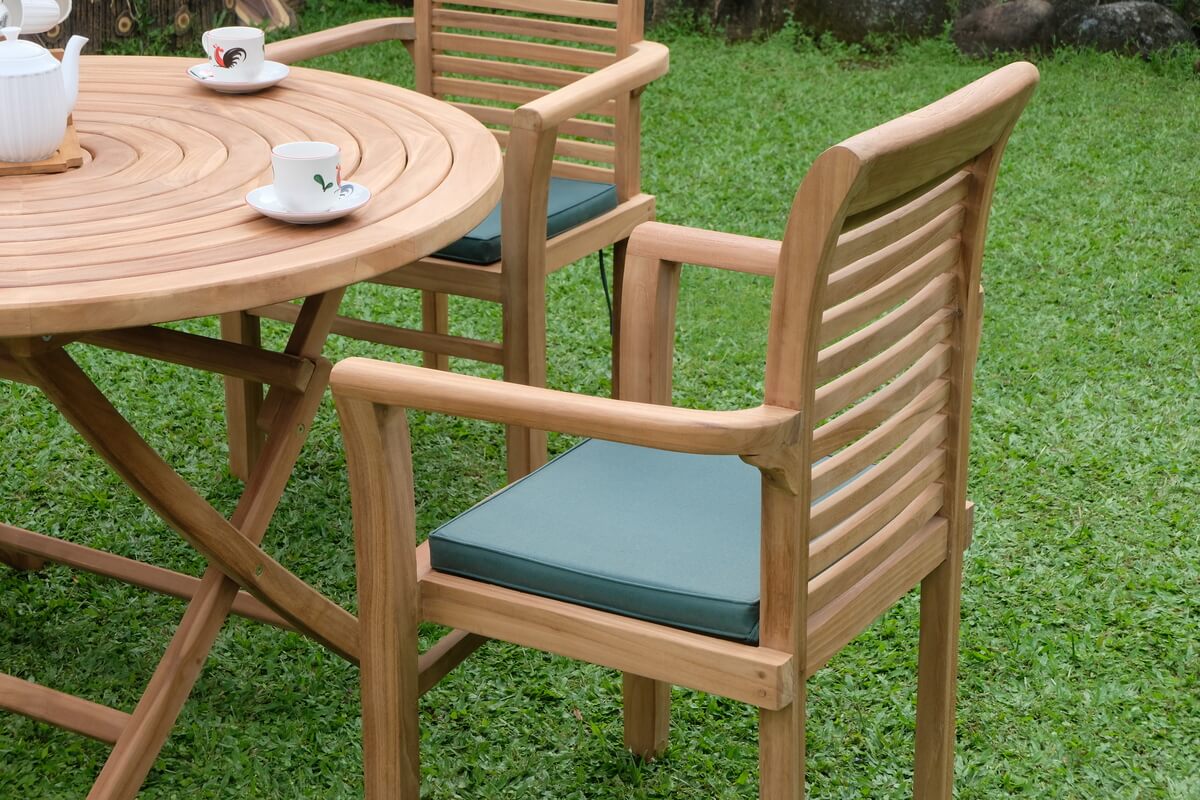 Teak Ripple Folding Table 120cm (4cm Thick Top) with Belgrave Stacking Chair  (Garden / Outdoor Dining Set)