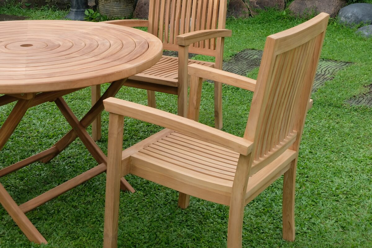 Teak Ripple Folding Table 120cm (4cm Thick Top) with Burnham Stacking Chair  (Garden / Outdoor Dining Set)