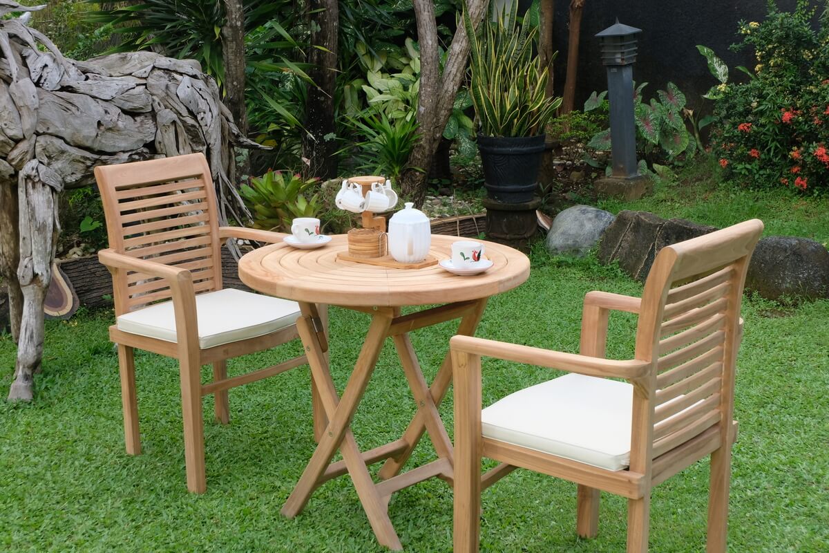 Teak Ripple Folding Table 80cm (4cm Thick Top) with Belgrave Stacking Chair  (Garden / Outdoor Dining Set)