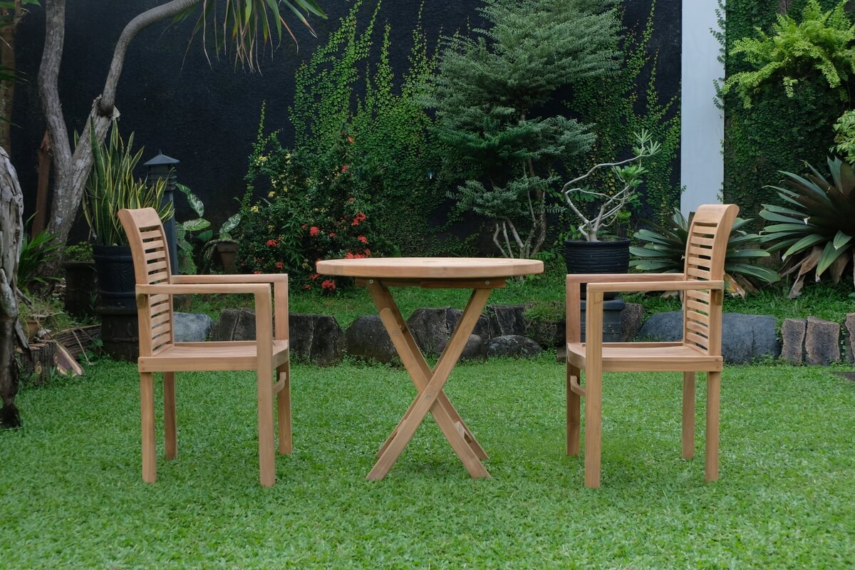 Teak Ripple Folding Table 80cm (4cm Thick Top) with Belgrave Stacking Chair (Garden / Outdoor Dining Set)