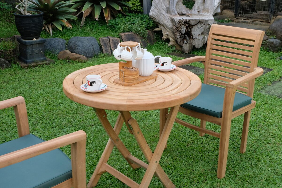 Teak Ripple Folding Table 80cm (4cm Thick Top) with Belgrave Stacking Chair (Garden / Outdoor Dining Set)