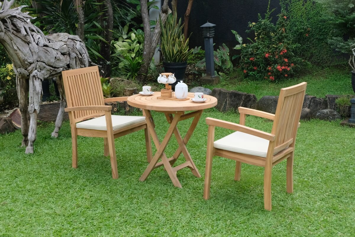 Teak Ripple Folding Table 80cm (4cm Thick Top) with Burnham Stacking Chair  (Garden / Outdoor Dining Set)