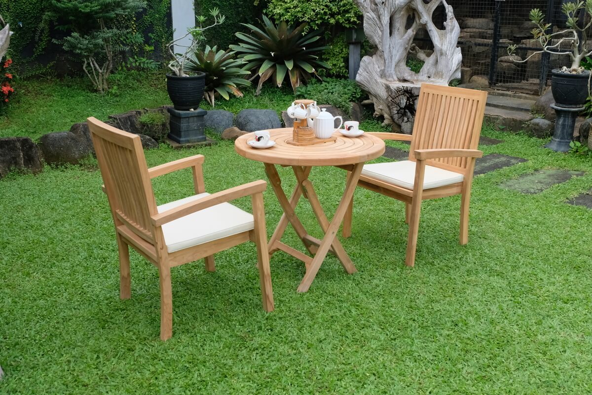Teak Ripple Folding Table 80cm (4cm Thick Top) with Burnham Stacking Chair  (Garden / Outdoor Dining Set)