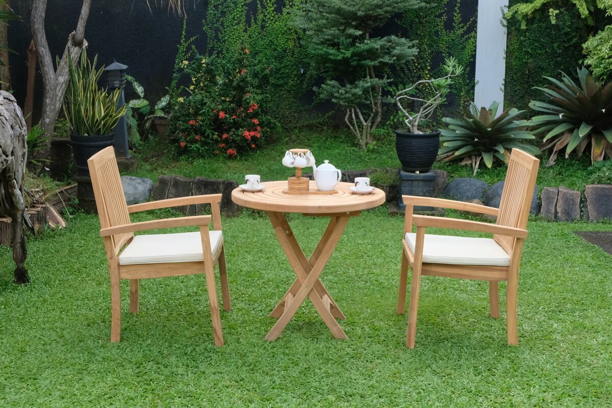 Teak Ripple Folding Table 80cm (4cm Thick Top) with Burnham Stacking Chair  (Garden / Outdoor Dining Set)