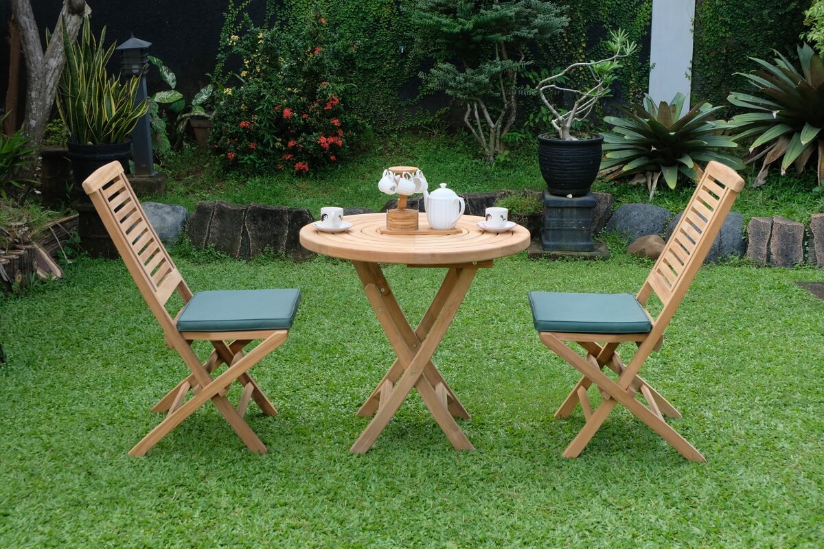 Teak Ripple Folding Table 80cm (4cm Thick Top) with Hanton Folding Chair  (Garden / Outdoor Dining Set)