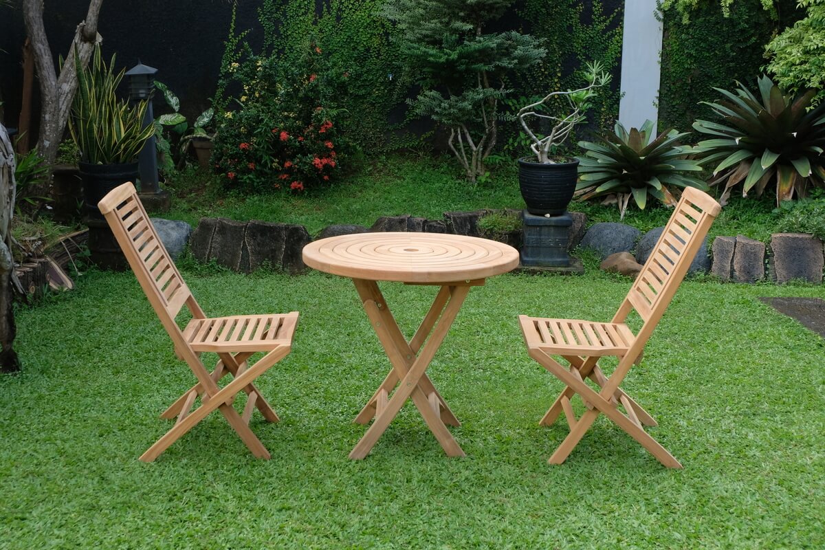 Teak Ripple Folding Table 80cm (4cm Thick Top) with Hanton Folding Chair  (Garden / Outdoor Dining Set)