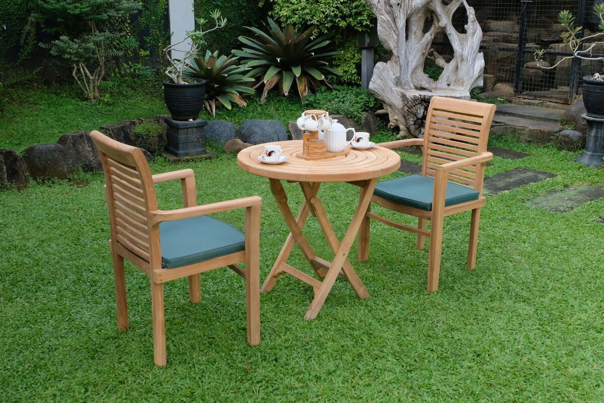 Teak Ripple Folding Table 80cm (4cm Thick Top) with Belgrave Stacking Chair (Garden / Outdoor Dining Set)