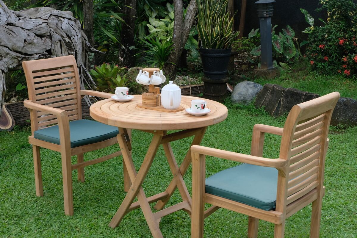 Teak Ripple Folding Table 80cm (4cm Thick Top) with Belgrave Stacking Chair (Garden / Outdoor Dining Set)