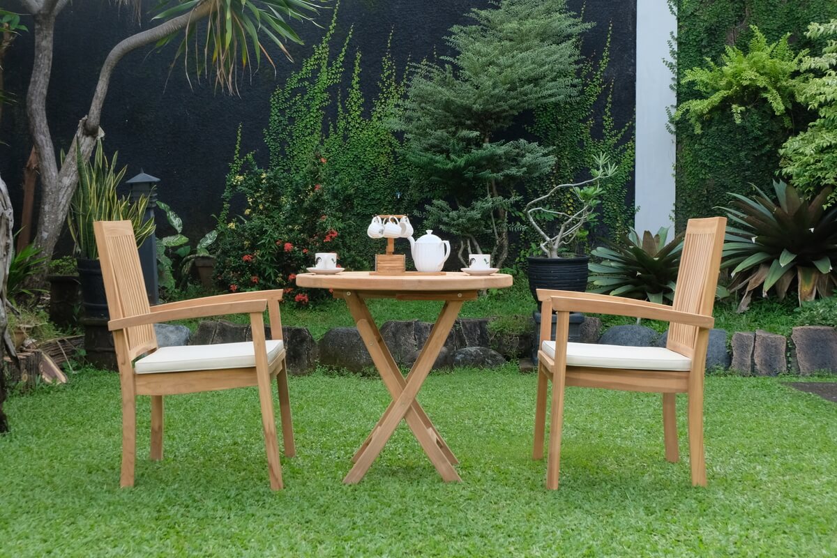 Teak Ripple Folding Table 80cm (4cm Thick Top) with Burnham Stacking Chair  (Garden / Outdoor Dining Set)