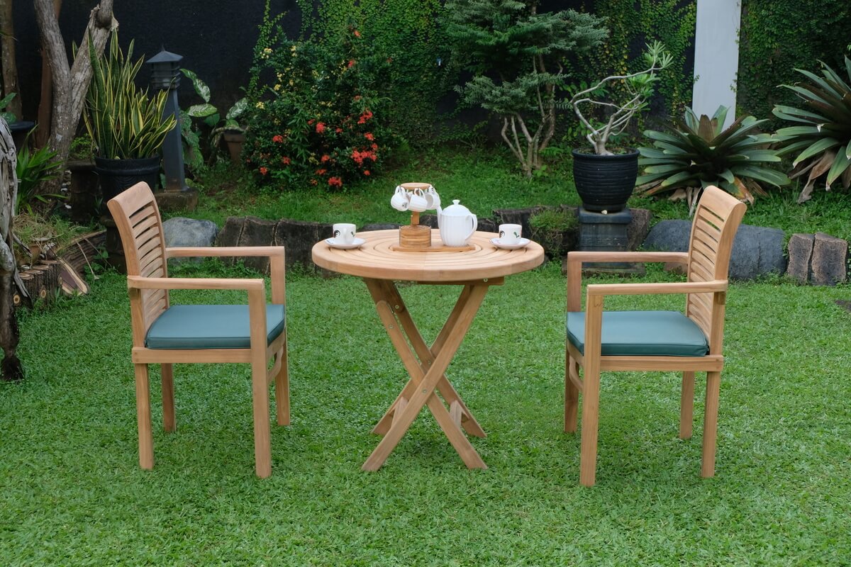 Teak Ripple Folding Table 80cm (4cm Thick Top) with Belgrave Stacking Chair (Garden / Outdoor Dining Set)