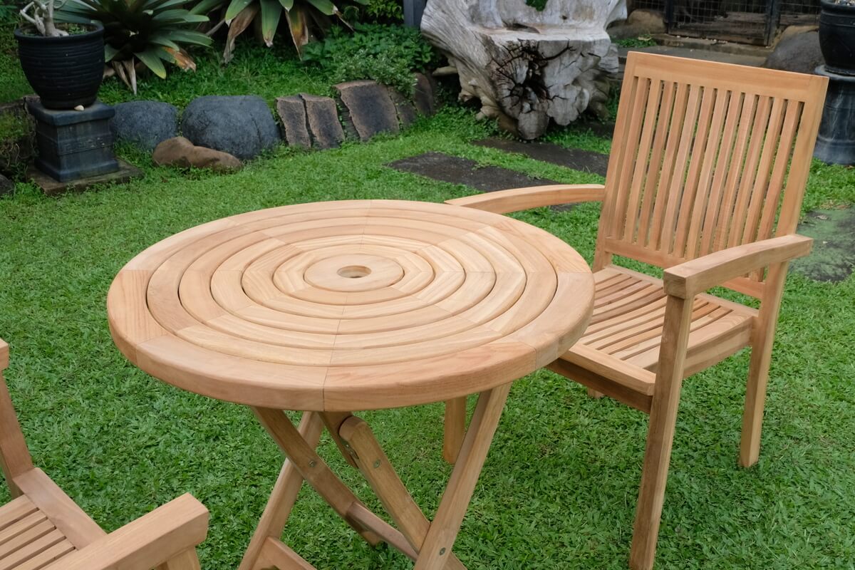 Teak Ripple Folding Table 80cm (4cm Thick Top) with Burnham Stacking Chair  (Garden / Outdoor Dining Set)
