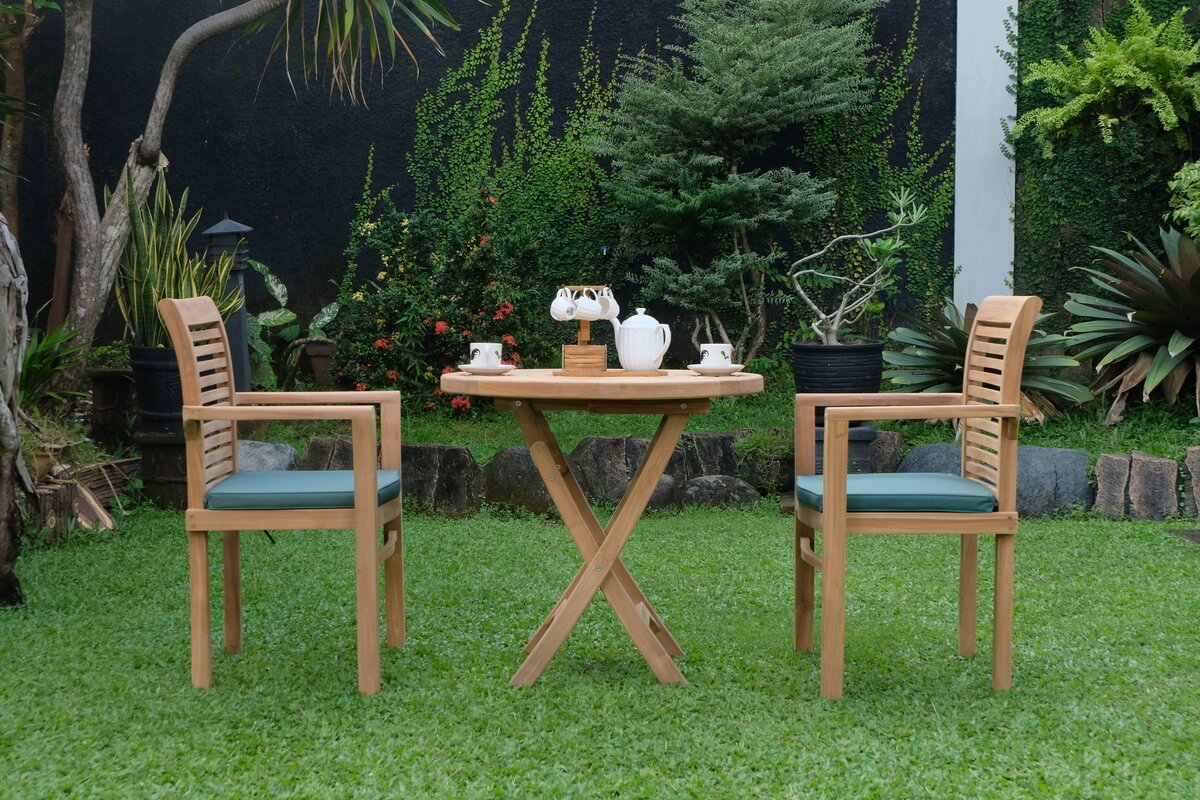 Teak Ripple Folding Table 80cm (4cm Thick Top) with Belgrave Stacking Chair (Garden / Outdoor Dining Set)
