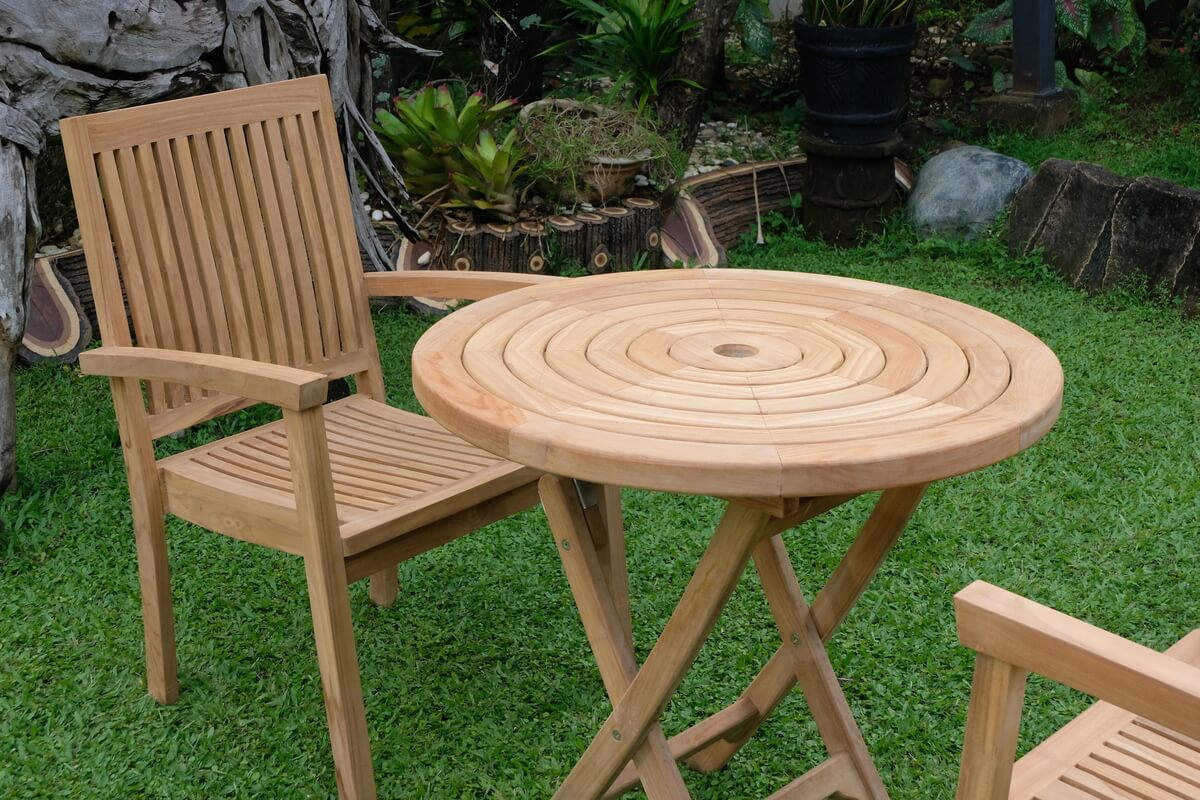 Teak Ripple Folding Table 80cm (4cm Thick Top) with Burnham Stacking Chair  (Garden / Outdoor Dining Set)