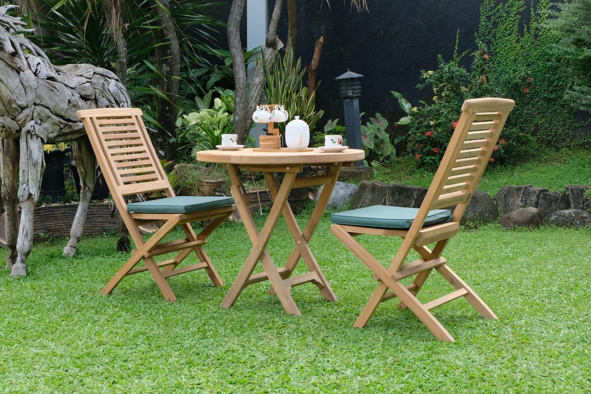 Teak Ripple Folding Table 80cm (4cm Thick Top) with Hanton Folding Chair  (Garden / Outdoor Dining Set)