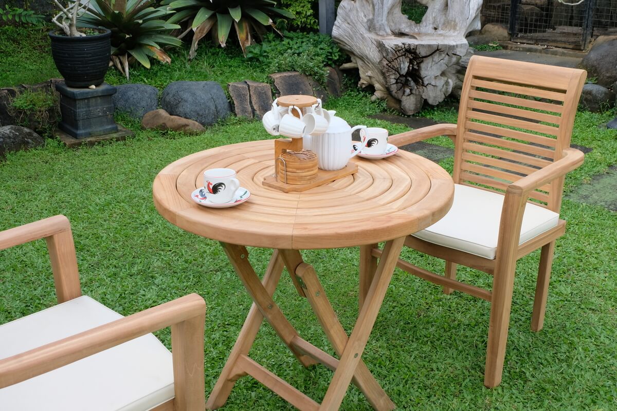 Teak Ripple Folding Table 80cm (4cm Thick Top) with Belgrave Stacking Chair  (Garden / Outdoor Dining Set)