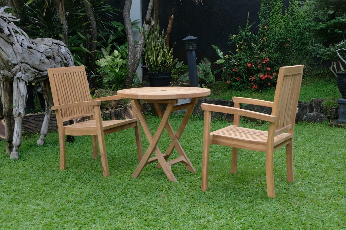 Teak Ripple Folding Table 80cm (4cm Thick Top) with Burnham Stacking Chair  (Garden / Outdoor Dining Set)