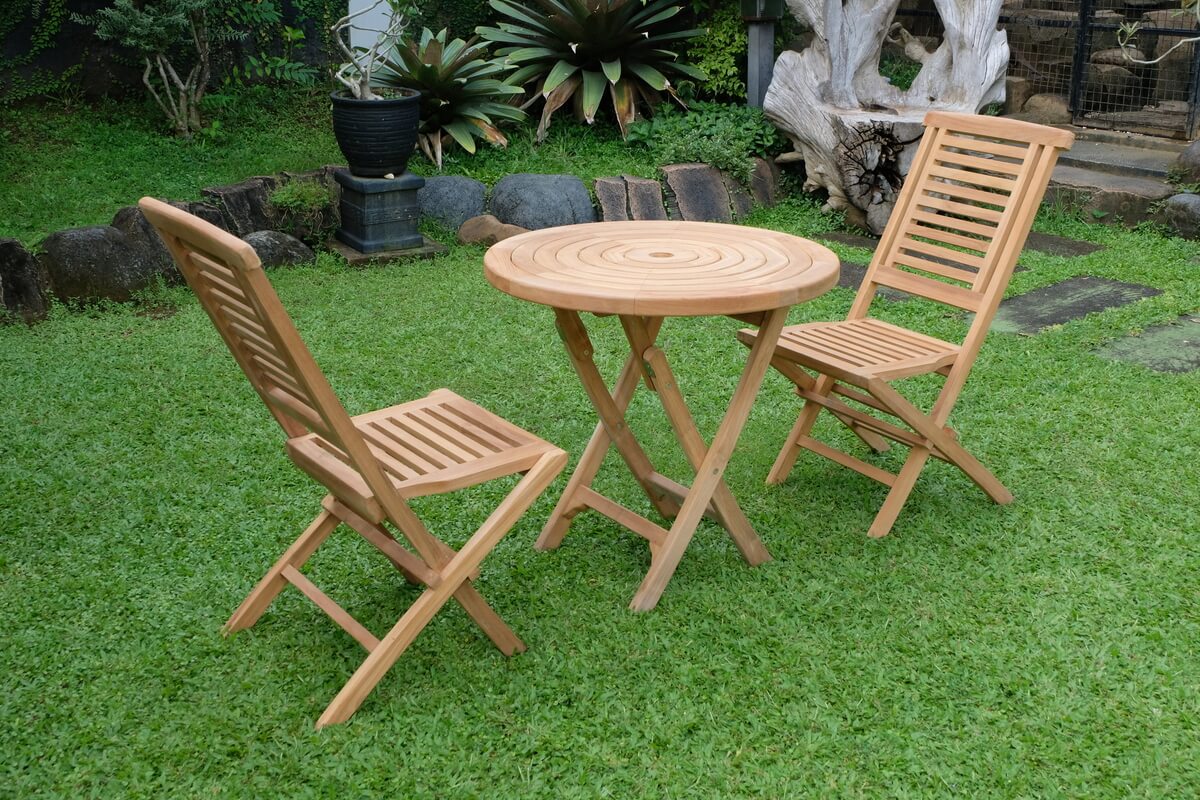 Teak Ripple Folding Table 80cm (4cm Thick Top) with Hanton Folding Chair  (Garden / Outdoor Dining Set)
