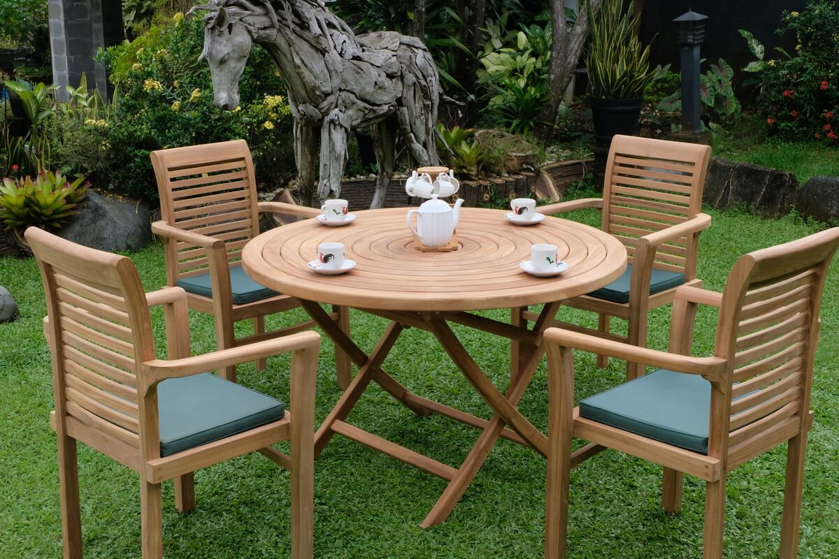 Teak Ripple Folding Table 120cm (4cm Thick Top) with Belgrave Stacking Chair  (Garden / Outdoor Dining Set)