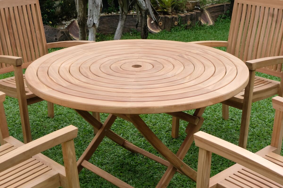 Teak Ripple Folding Table 120cm (4cm Thick Top) with Burnham Stacking Chair (Garden / Outdoor Dining Set)