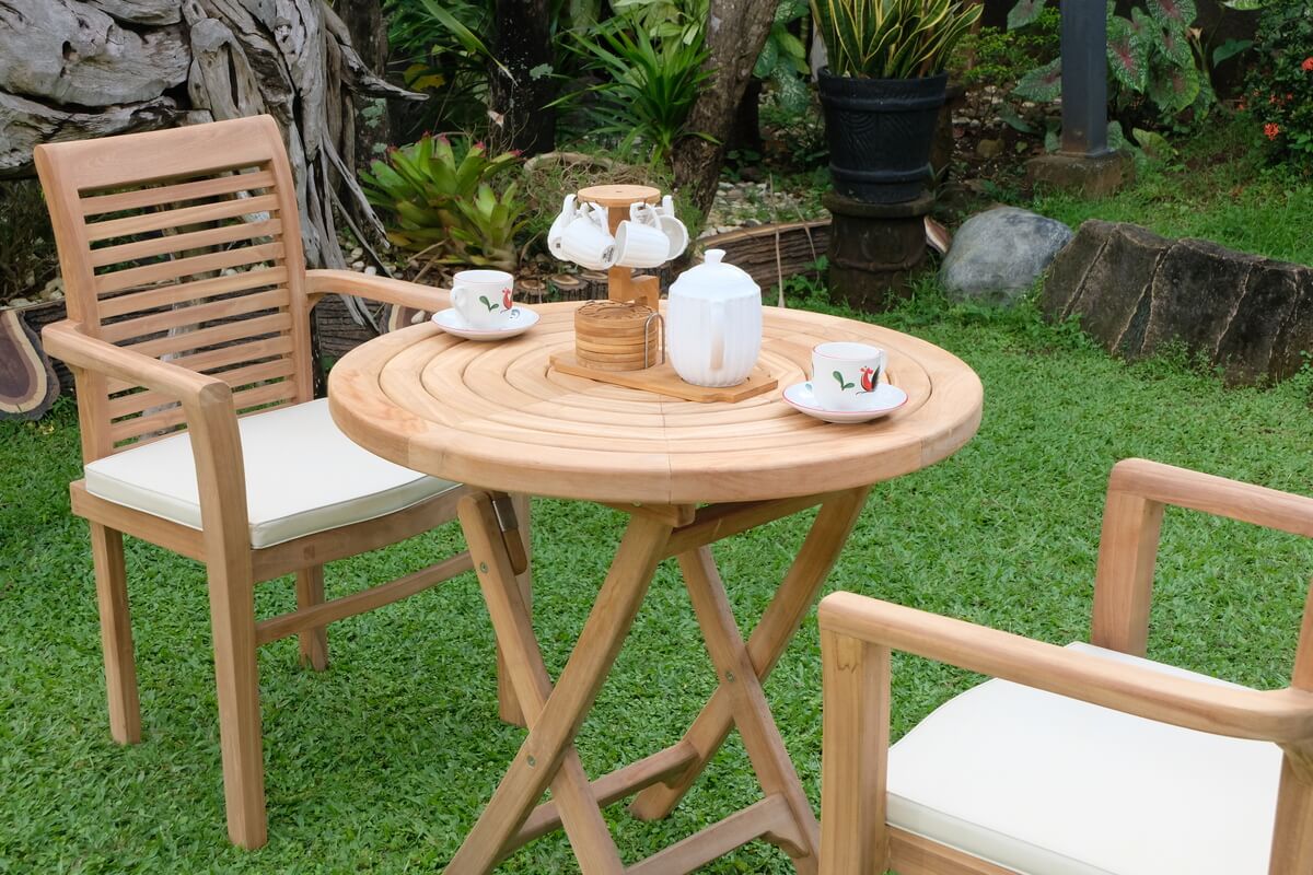 Teak Ripple Folding Table 80cm (4cm Thick Top) with Belgrave Stacking Chair (Garden / Outdoor Dining Set)