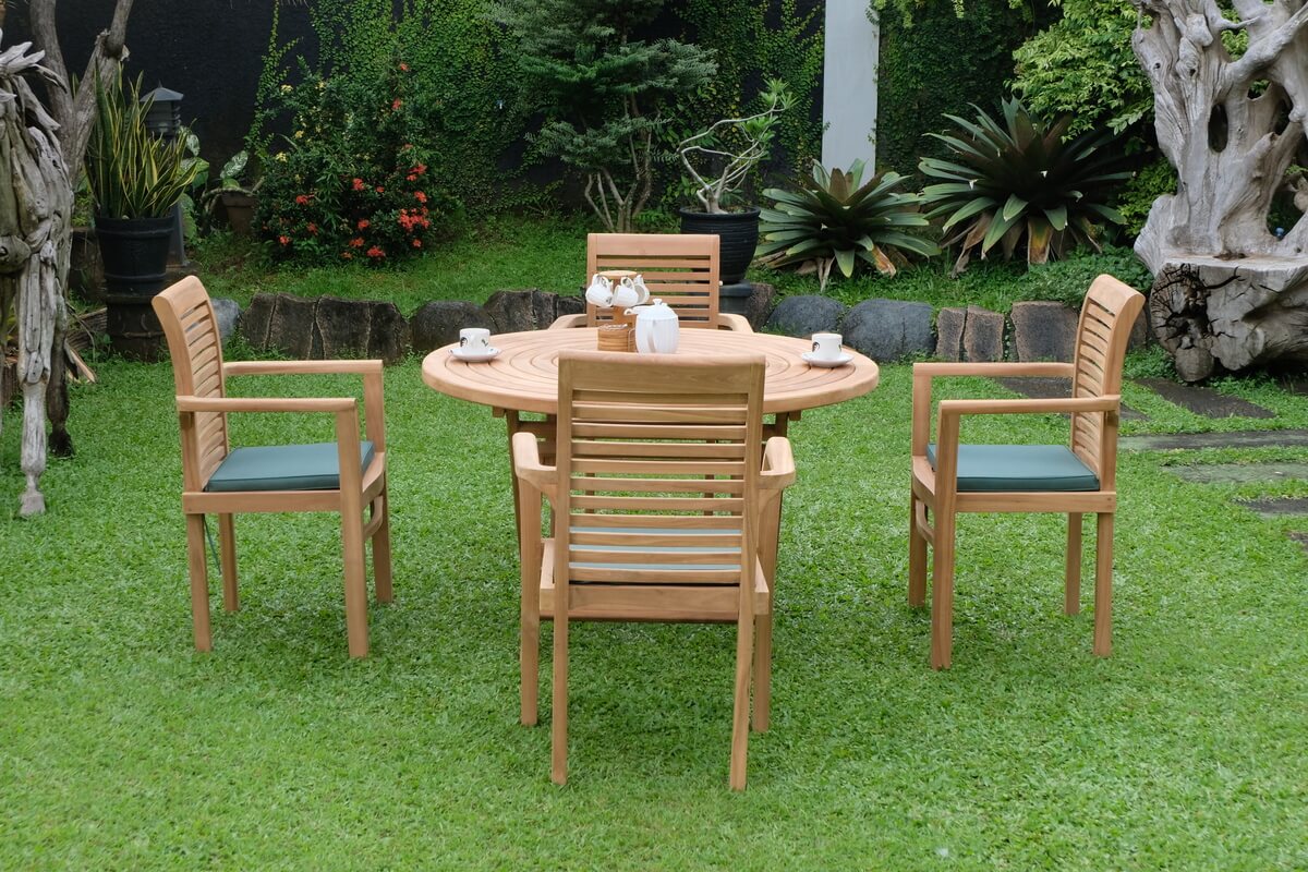 Teak Ripple Folding Table 120cm (4cm Thick Top) with Belgrave Stacking Chair  (Garden / Outdoor Dining Set)