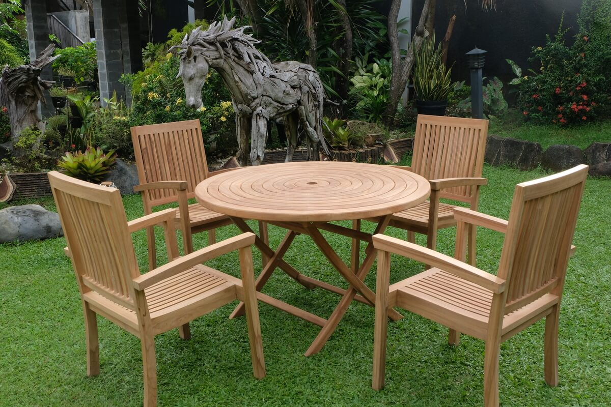 Teak Ripple Folding Table 120cm (4cm Thick Top) with Burnham Stacking Chair (Garden / Outdoor Dining Set)
