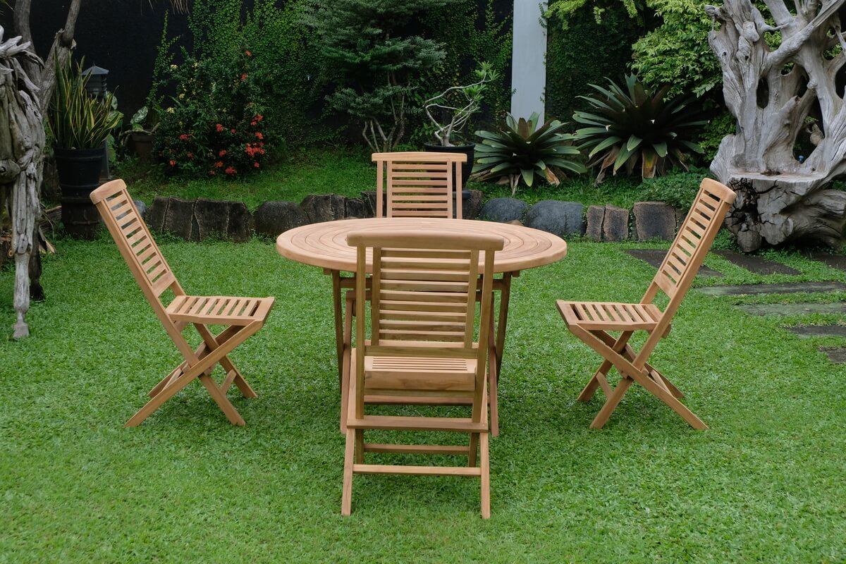 Teak Ripple Folding Table 120cm (4cm Thick Top) with Hanton Folding Chair (Garden / Outdoor Dining Set)