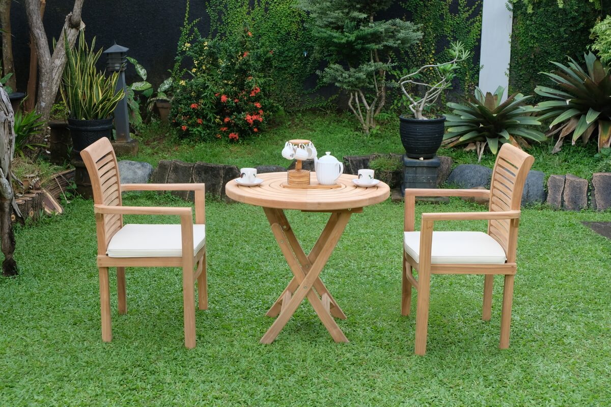 Teak Ripple Folding Table 80cm (4cm Thick Top) with Belgrave Stacking Chair (Garden / Outdoor Dining Set)