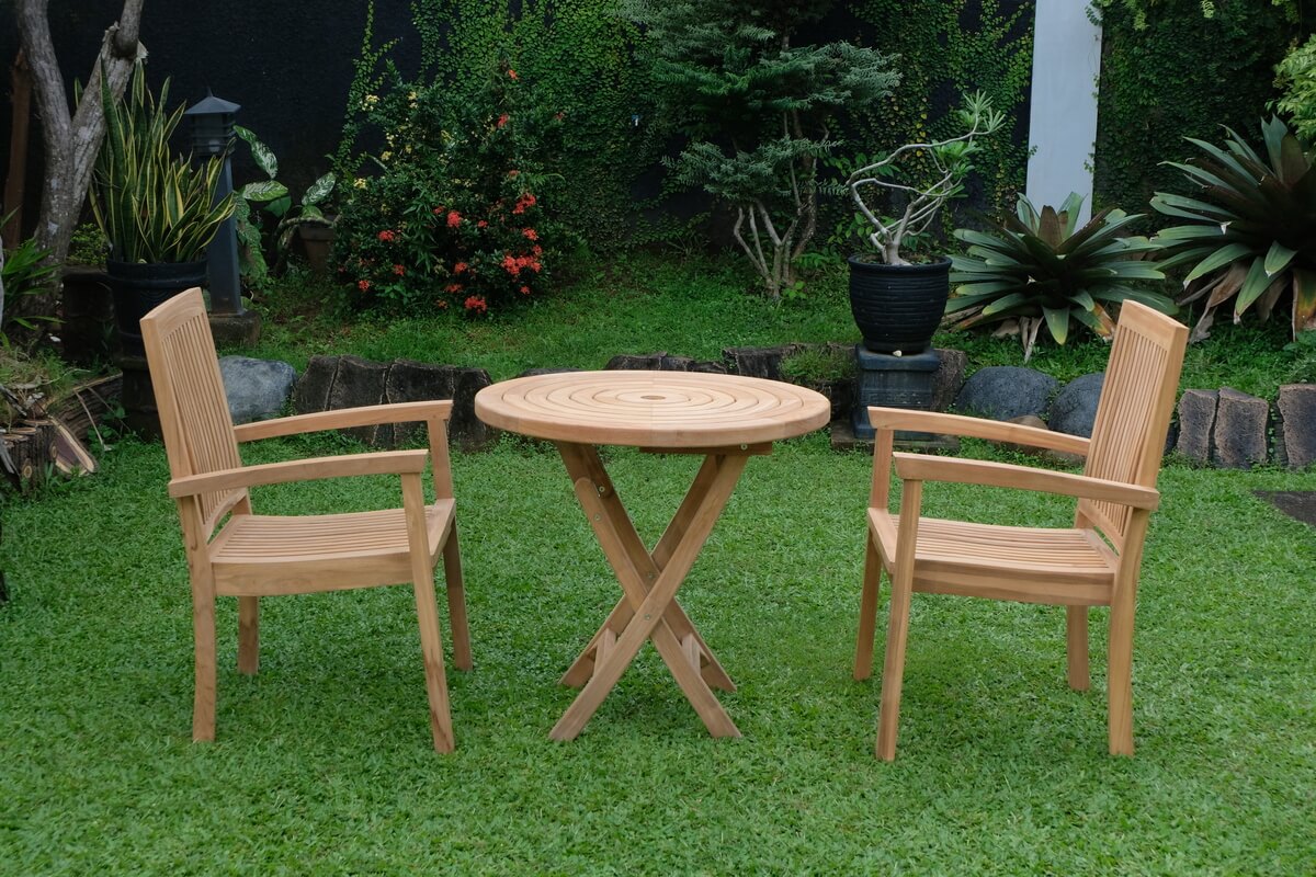 Teak Ripple Folding Table 80cm (4cm Thick Top) with Burnham Stacking Chair  (Garden / Outdoor Dining Set)