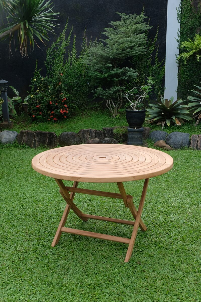 Teak Ripple Round Folding Garden Table – 1.2m (4cm Thick Top)