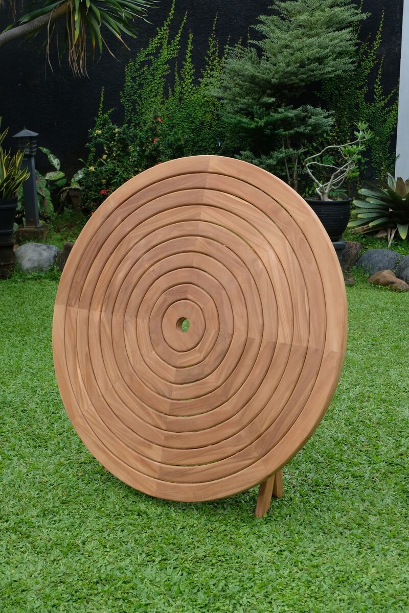 Teak Ripple Round Folding Garden Table – 1.2m (4cm Thick Top)
