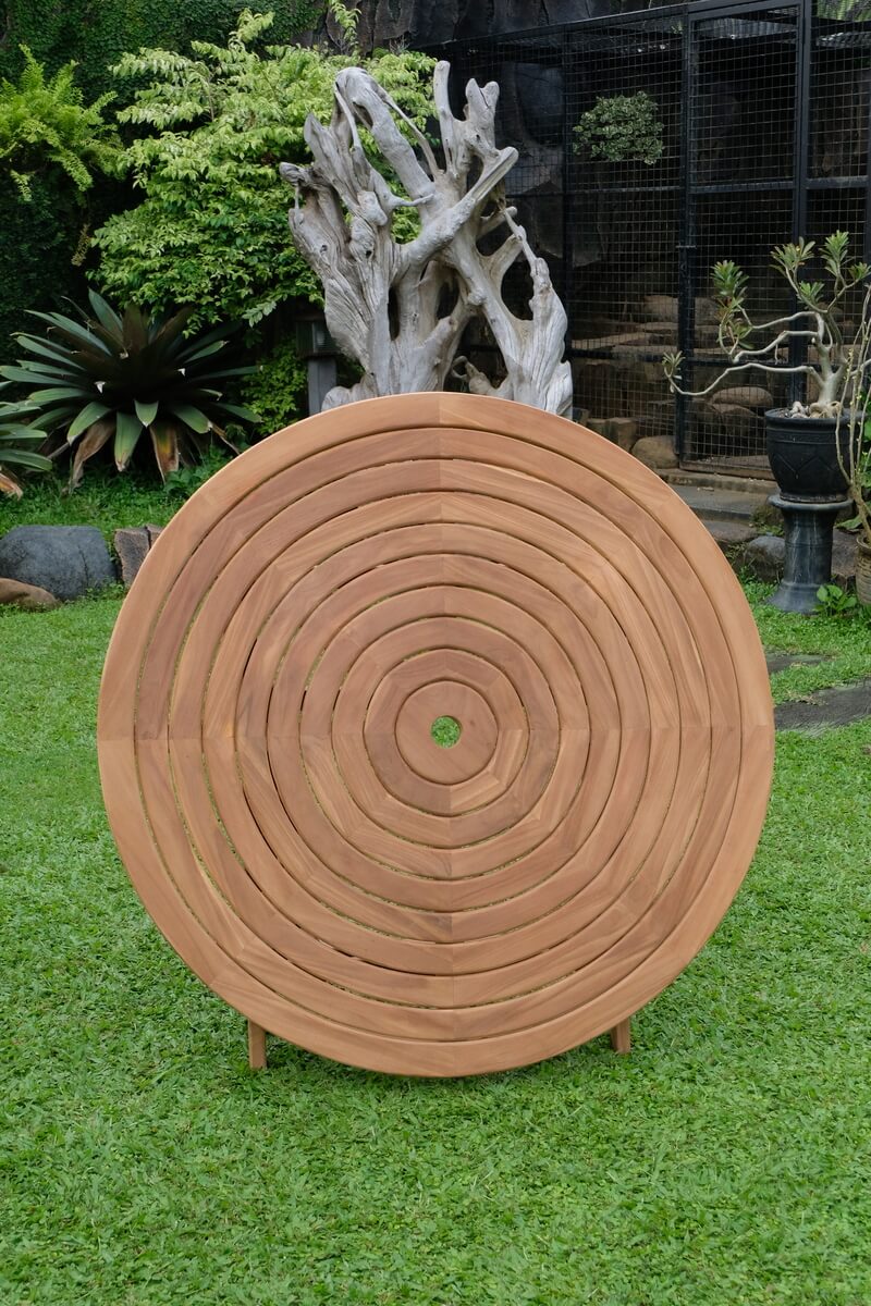 Teak Ripple Round Folding Garden Table – 1.2m (4cm Thick Top)