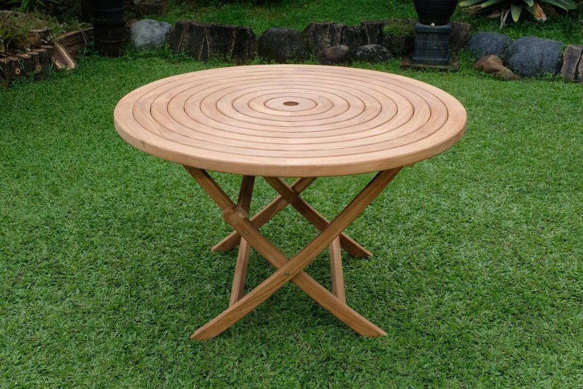Teak Ripple Round Folding Garden Table – 1.2m (4cm Thick Top)