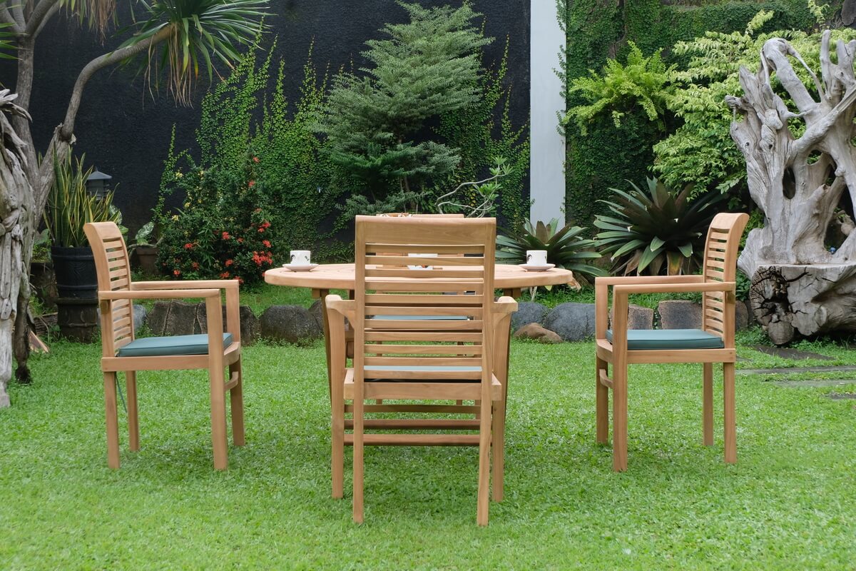 Teak Ripple Folding Table 120cm (4cm Thick Top) with Belgrave Stacking Chair  (Garden / Outdoor Dining Set)