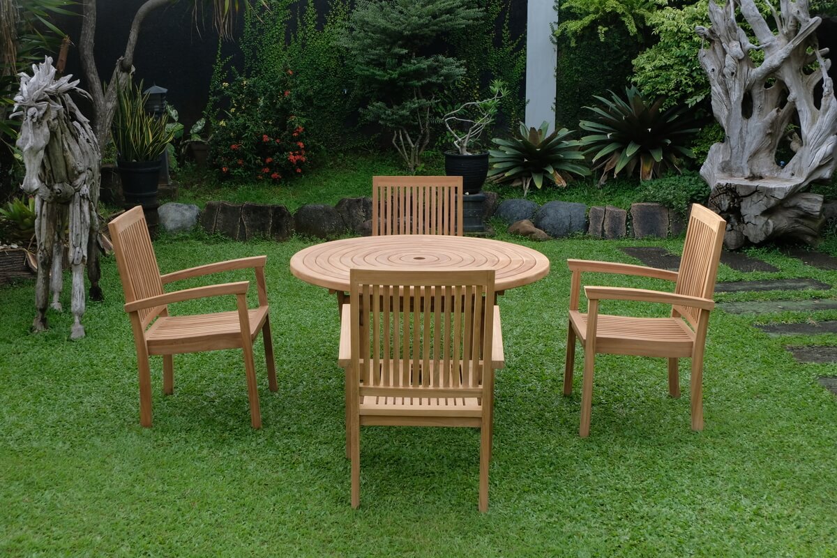 Teak Ripple Folding Table 120cm (4cm Thick Top) with Burnham Stacking Chair (Garden / Outdoor Dining Set)