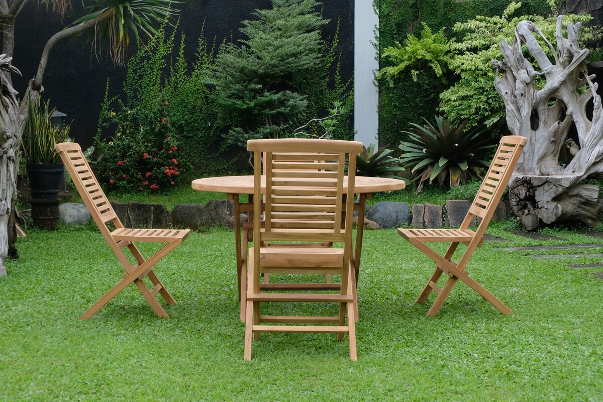 Teak Ripple Folding Table 120cm (4cm Thick Top) with Hanton Folding Chair (Garden / Outdoor Dining Set)