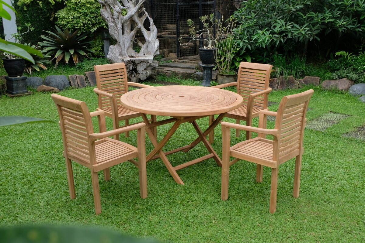 Teak Ripple Folding Table 120cm (4cm Thick Top) with Belgrave Stacking Chair  (Garden / Outdoor Dining Set)