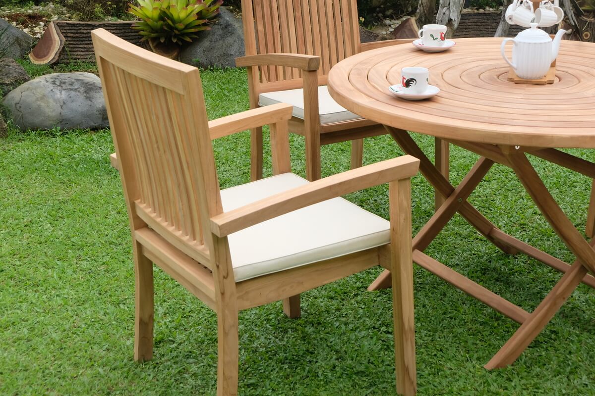 Teak Ripple Folding Table 120cm (4cm Thick Top) with Burnham Stacking Chair (Garden / Outdoor Dining Set)