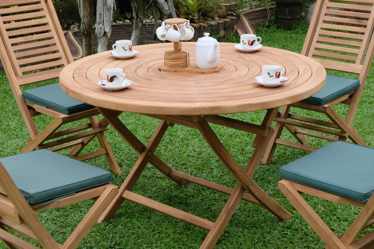 Teak Ripple Folding Table 120cm (4cm Thick Top) with Hanton Folding Chair (Garden / Outdoor Dining Set)