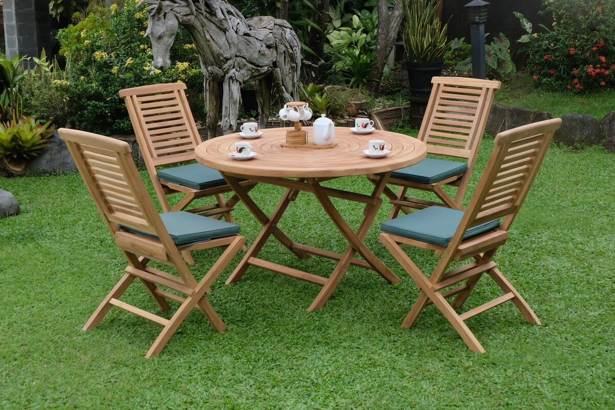 Teak Ripple Folding Table 120cm (4cm Thick Top) with Hanton Folding Chair (Garden / Outdoor Dining Set)