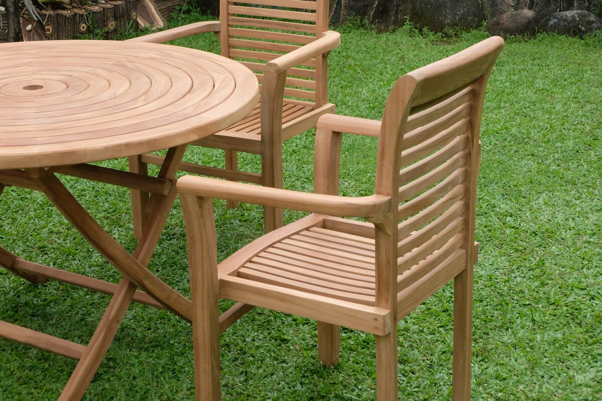Teak Ripple Folding Table 120cm (4cm Thick Top) with Belgrave Stacking Chair  (Garden / Outdoor Dining Set)