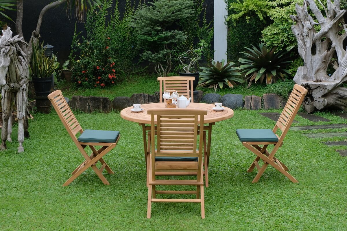Teak Ripple Folding Table 120cm (4cm Thick Top) with Hanton Folding Chair (Garden / Outdoor Dining Set)